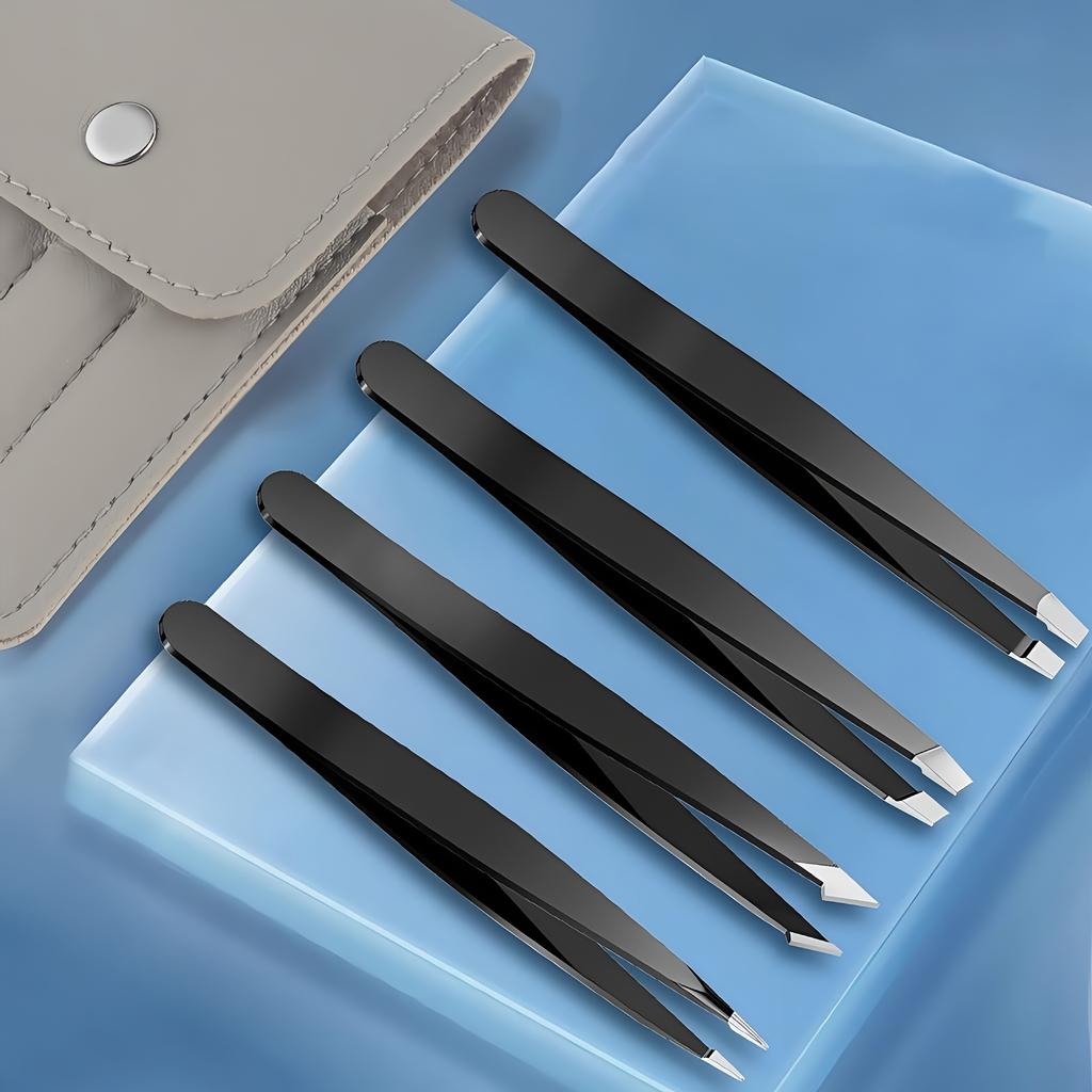 Xiaomi 4pcs Tweezers Set Women'S Facial Tweezers Leg Tweezers Hair Removal for Infections Professional Stainless Steel Precision Black