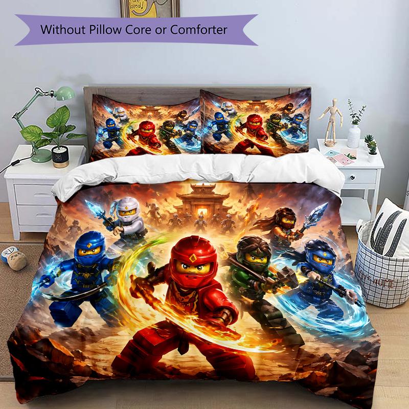 Ninjago Elemental Masters Print 3Pcs Bedding Set,Duvet Cover with 2 Bedro,Pillowcase Home Birthday Gift
