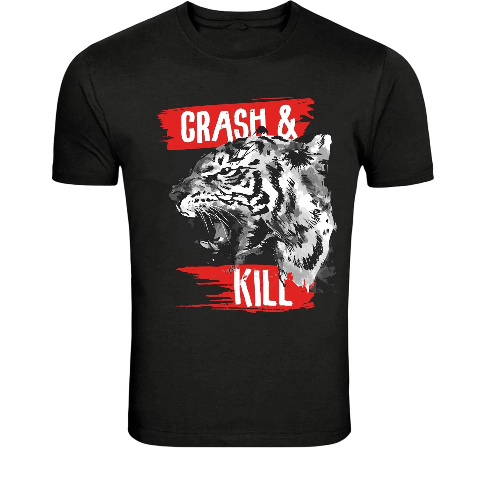 Crash and Kill Angry Tiger T-Shirt - Fierce Roaring Tiger Graphic S