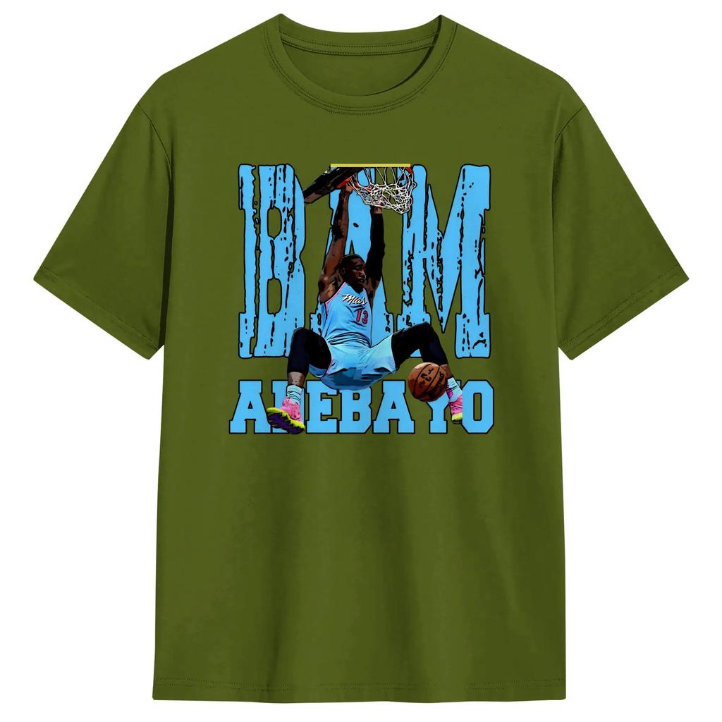 Bam Adebayo Men T Shirts  Creative Tee Shirt Short Sleeve Crewneck T-Shirt Cotton Birthday Present Clothes