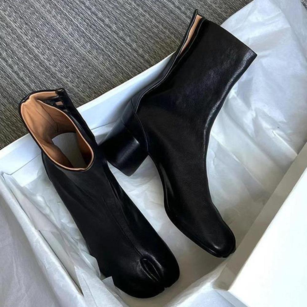 

Ботильоны с круглыми каблуками и разрезным носком для женщин, туфли-таби для офиса, женская обувь для вечеринок 40