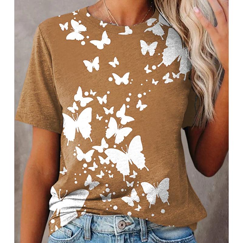 Damen Sommer T-Shirt Trend Schmetterlingsdruck Retro Mode Kurzarm Tees Lässig Bedruckte Oberteile