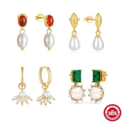 S925 Ayar Gümüş Stil Basit Moda Retro At Gözü Pırlanta İnci Küpeler Küpe Tasarım Anlayışı İnci Küpeler