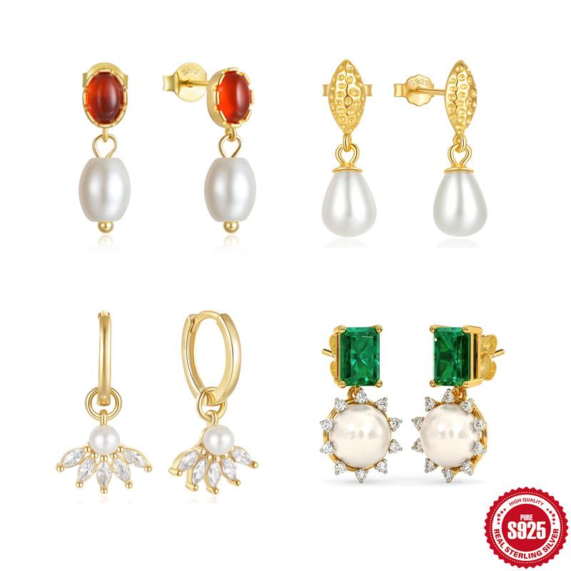 

S925 Sterling Silver Style Simple Fashion Retro Horse Eye Diamond Pearl Earrings Earrings Design Sense Pearl Earrings 925 Silver