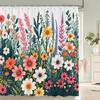 Rideau de douche Fleurs Magnifiques, Feuilles Aquarelle Sur La Plante Supérieure Avec Décor Floral de Salle de Bain, Ensemble de Rideau de Douche Avec Crochets