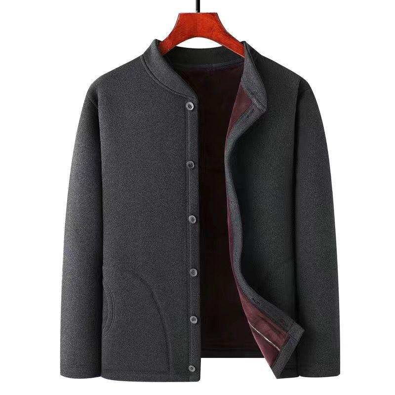Men's Fleece-Lined Warm Winter Cardigan Jacket for Middle-Aged & Elderly