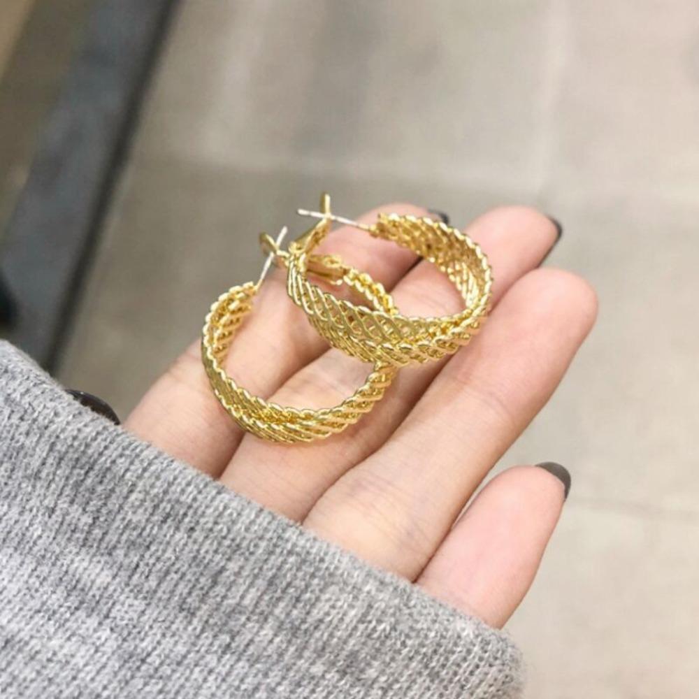 Korean Minimalist Silver Color Braided Hoop Earrings Hollow Twisted Circle Earrings for Women Party Daily Wear Statement Jewelry