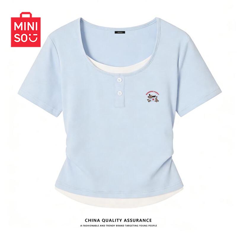 MINISO Women s Summer Henley T-Shirt with Contrast Trim XL
