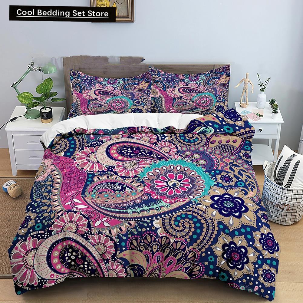 Indian Floral Style King Queen Duvet Cover Colorful Boho Mandala Bedding Set for Adults Geometric Exotic Polyester Quilt Cover