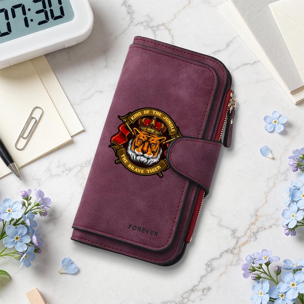 Men's Vintage Wallet Tiger Pattern Large Capacity Card Holder PU Leather Casual Long Purse for Daily Use