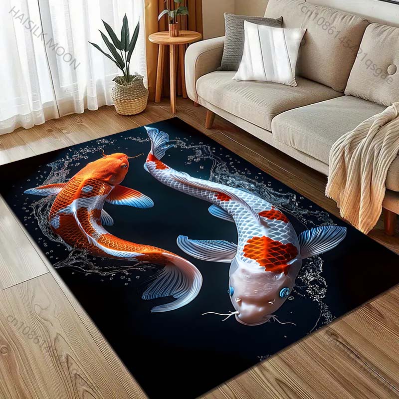 Dywan z nadrukiem ryb Koi 3D do salonu, sypialni, przy łóżku, pod sofę, mata podłogowa, nowoczesny wystrój domu, dywanik do przedpokoju, korytarza, duży rozmiar