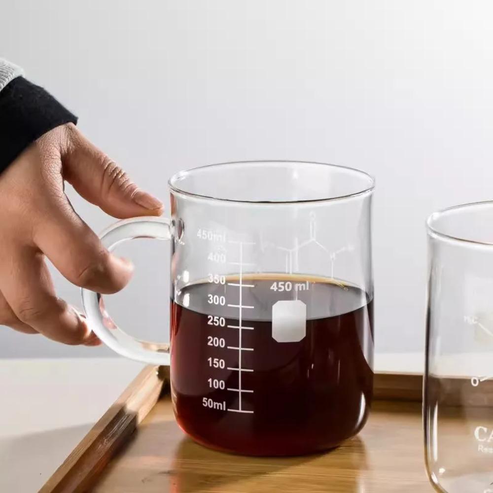 YWDL Nový kofeinový kádinkový hrnek Odměrný kádinkový hrnek s uchem Borosilikátové sklo Šálek Šálek
