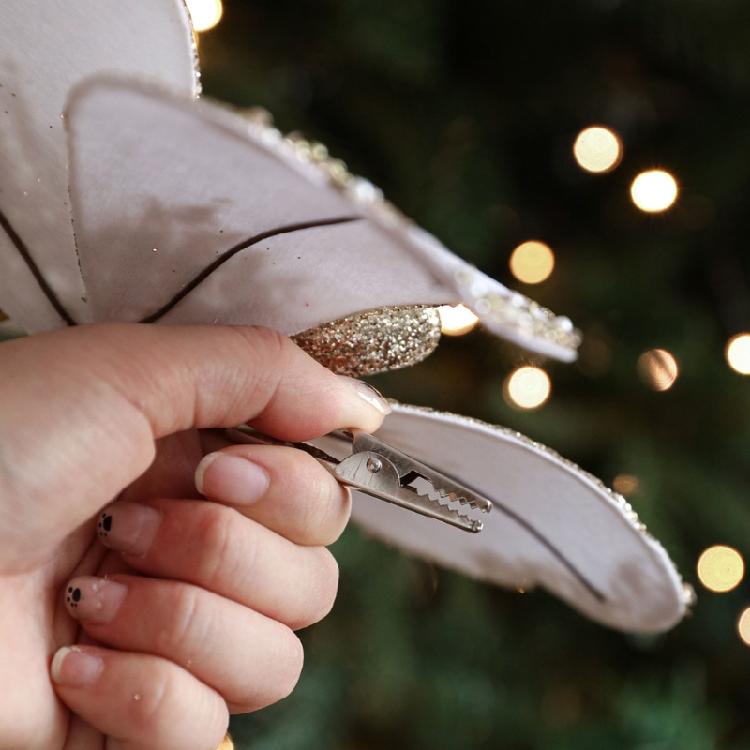 Shatter Resistant Glittering Butterfly Christmas Tree Ornament 25Cm Velvets Design Indoor Outdoor Holiday Party Decoration