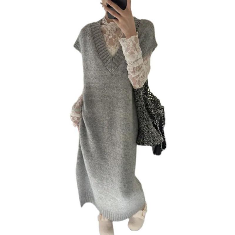 Vest vest dress women's autumn and winter new high-end fashion straight white sweater long skirt