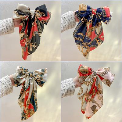 Bowknot Braided Hairpin Women Fashion Puffy Silk Ribbon Hair Clips Girls Print Braided Headwear Barrette Hair Accessories
