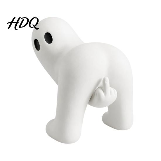Funny Ghost Figurine for Halloween Middle Finger Figurine Novelty White Statue Spooky Modern Farmhouse Decor Tabletop Ornament Mantel Shelf
