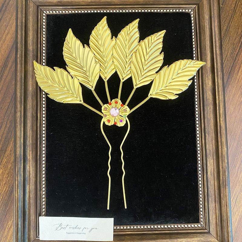 1PC Headwear Headdress Vintage Flower Rhinestone Hair Accessories Hairpin Ethnic Thai Hair Sticks Metal Leaves U-shaped