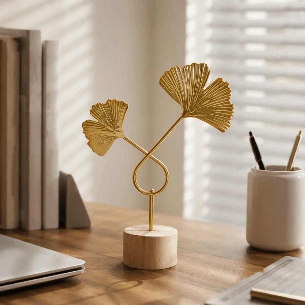Flower Miniature Figurines Metal Art Ginkgo Leaf Ornament Desktop Ornaments Office Desktop