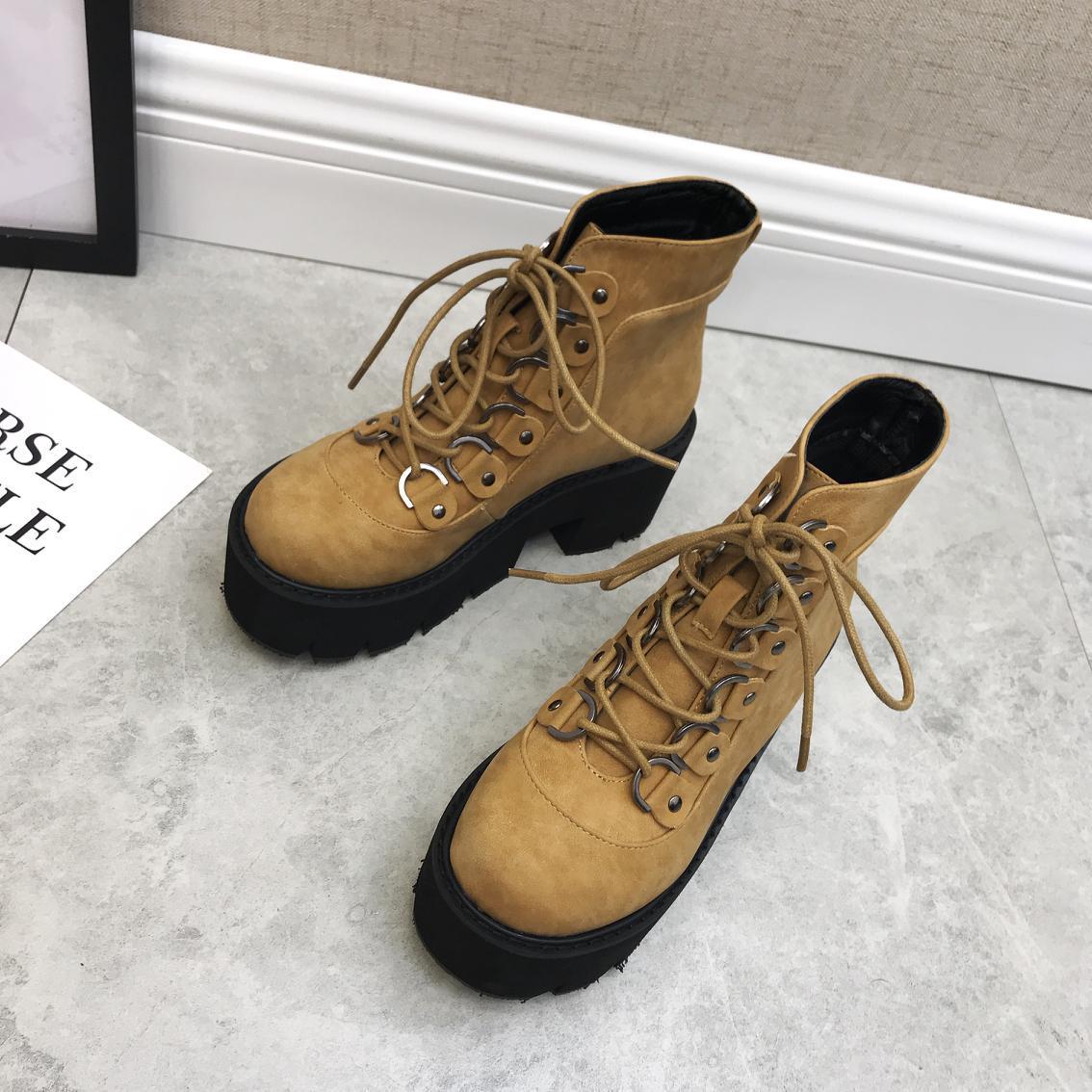 Модные новые ботильоны женские шнурованные мотоциклетные ботинки квадратный каблук — фото 5