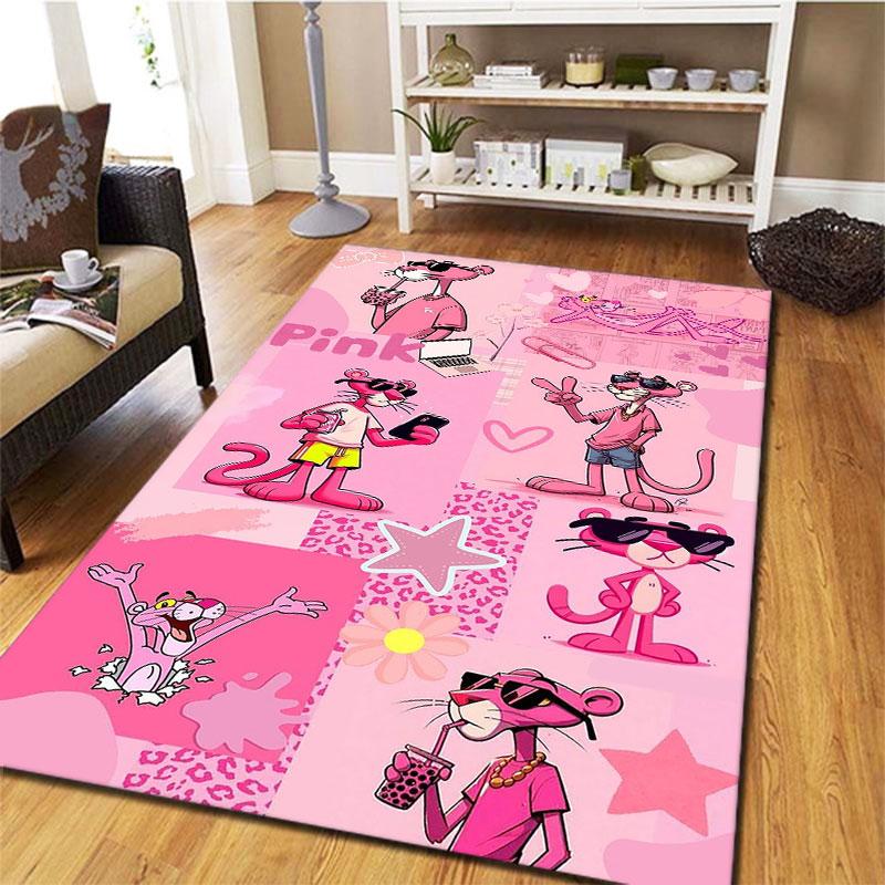 Tappeto Rosa Pantera per Soggiorno Camera da Letto Casa Decorazione Divano, Tappetino Antiscivolo per Giochi Bambini