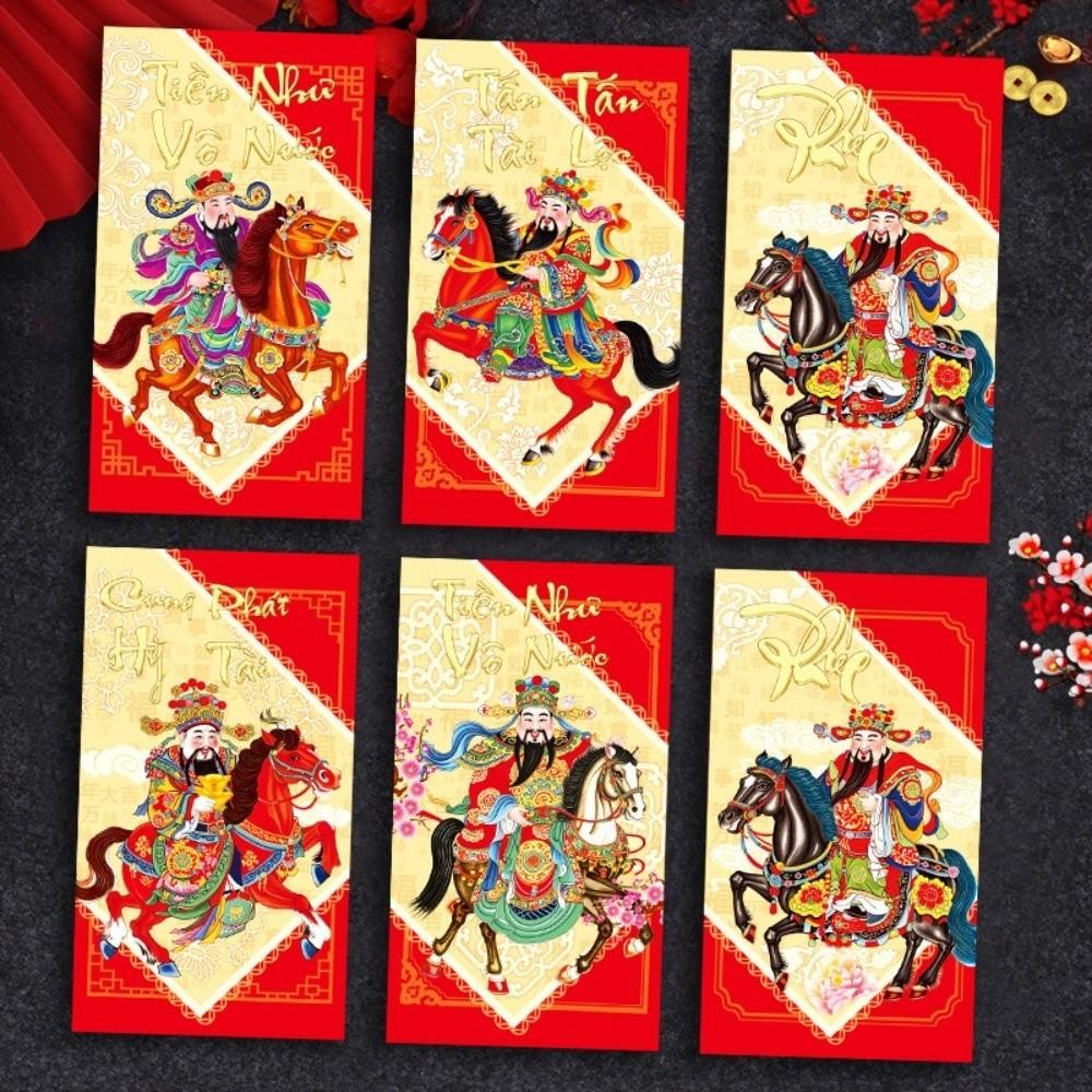 6pcs Traditional Lucky Red Pockets Blessing Spring Festival Red Envelope Marriage Celebration