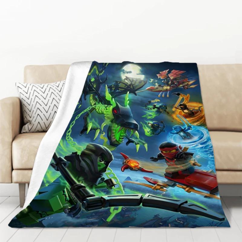 Ninjago Cartoon Cozy Throw Blanket for Sofa Office Camping Soft Microfiber Bedding with Print Perfect for King Size Cat Nap