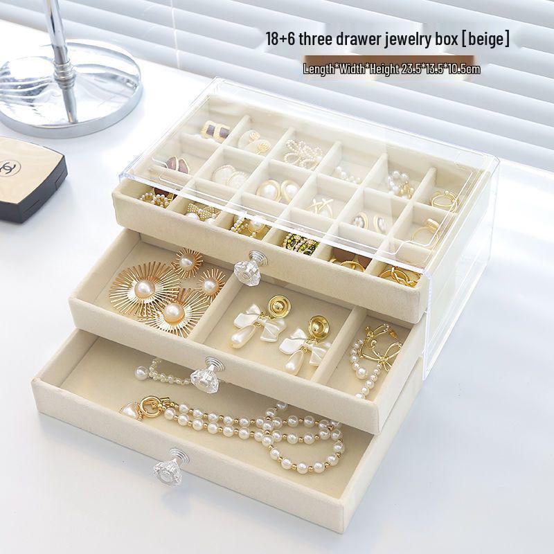 Velvet Multi-layer Jewelry Box with Large Capacity for Bracelets, Necklaces, Earrings, and Rings