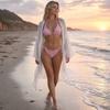 2Pcs/Set Bikini Set for Women, Knitted Hollow Fabric Halter Bra with Chest Pad No Steel Support, Lace-up Swimming Bottoms, Swimsuit for Beach Pool