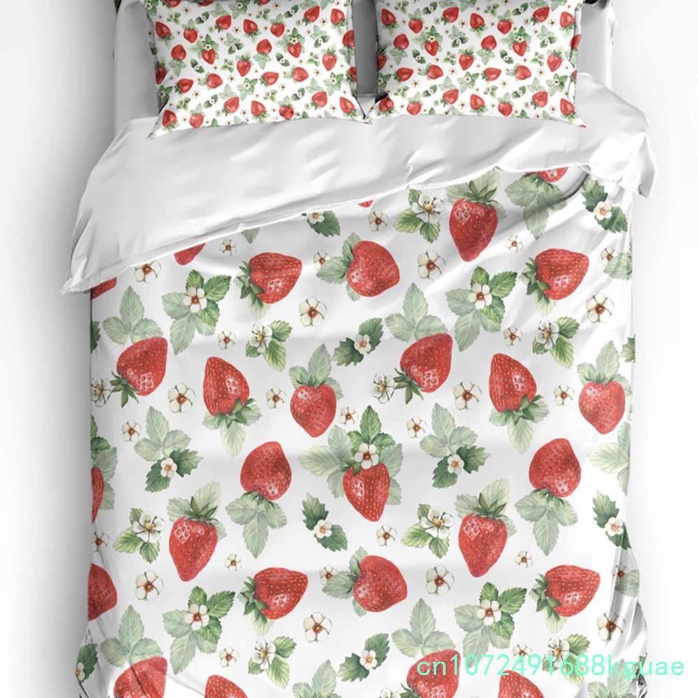 Sommerfrucht Roter Granatapfel Grünes Blatt Bettbezug mit Kissenbezug Kundenspezifisches 3-teiliges Bettwäscheset Steppdeckenbezug Doppelbett Heimtextil