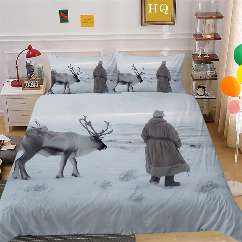 Jultomte Älg 3D-printad Polyester Kuddfodral Täcke Överdrag Två Eller Tre Delars Set