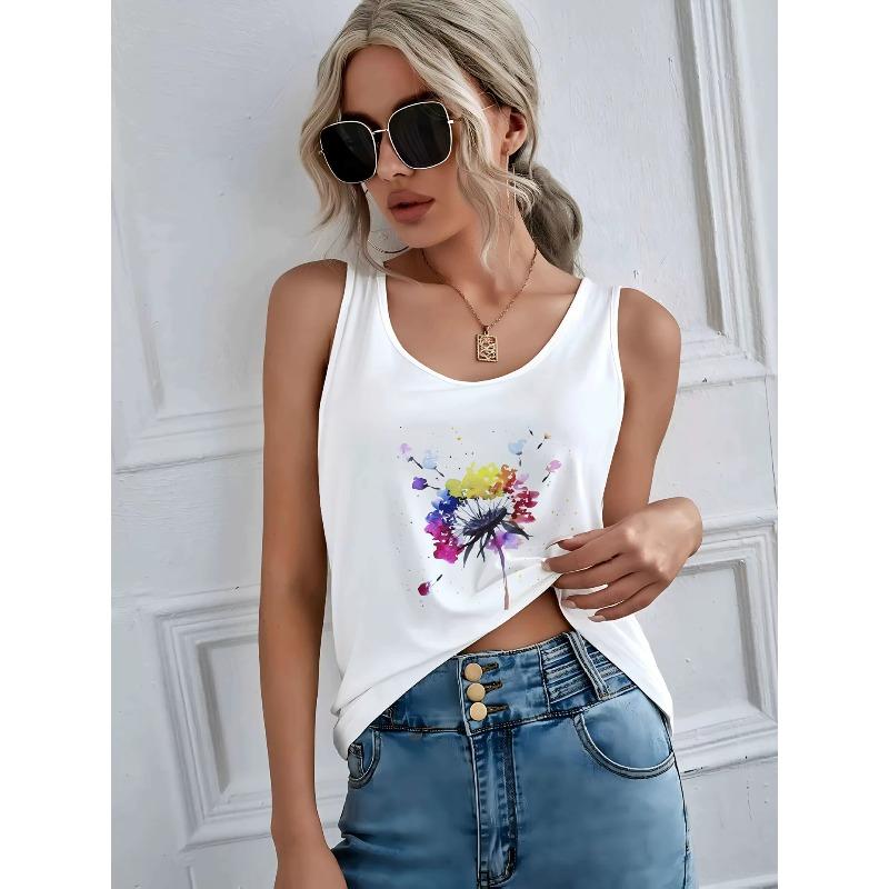Summer Plus Size Sleeveless Camisole Vest Women 3D Printed O Neck Casual Versatile Simple Vest Tops