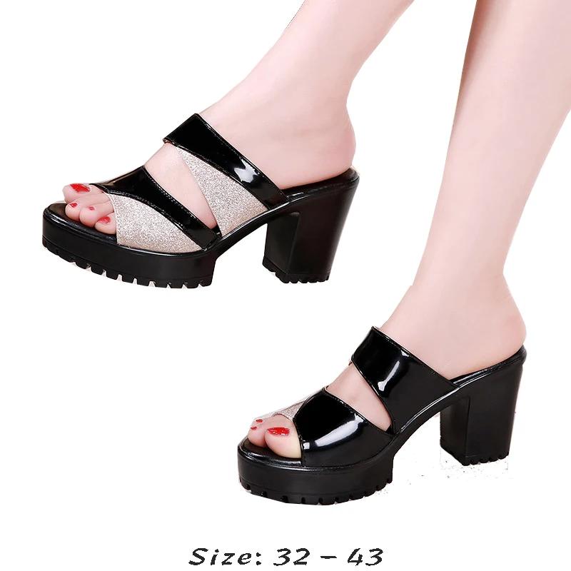 High quality sandals for women 8cm high heel new 2026 summer size 32 33 42 43 platform open toe elegant shoe  black red silver