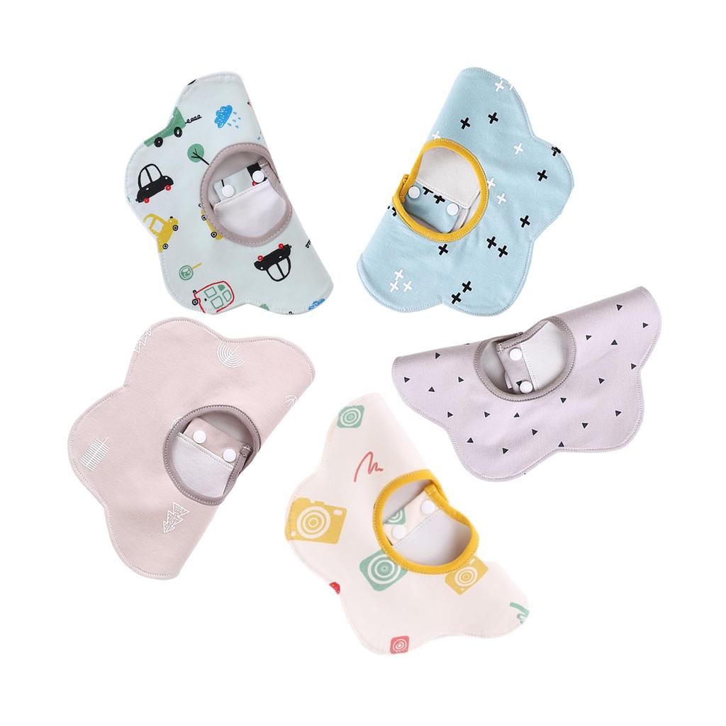 Baby Cute and Baby Aprons for for Boys and Girls Jio.Jio Bibs, 360° Waterproof, 5-Piece Set, 100% Cotton, Soft, Petal-Shaped Mealtimes, (C)