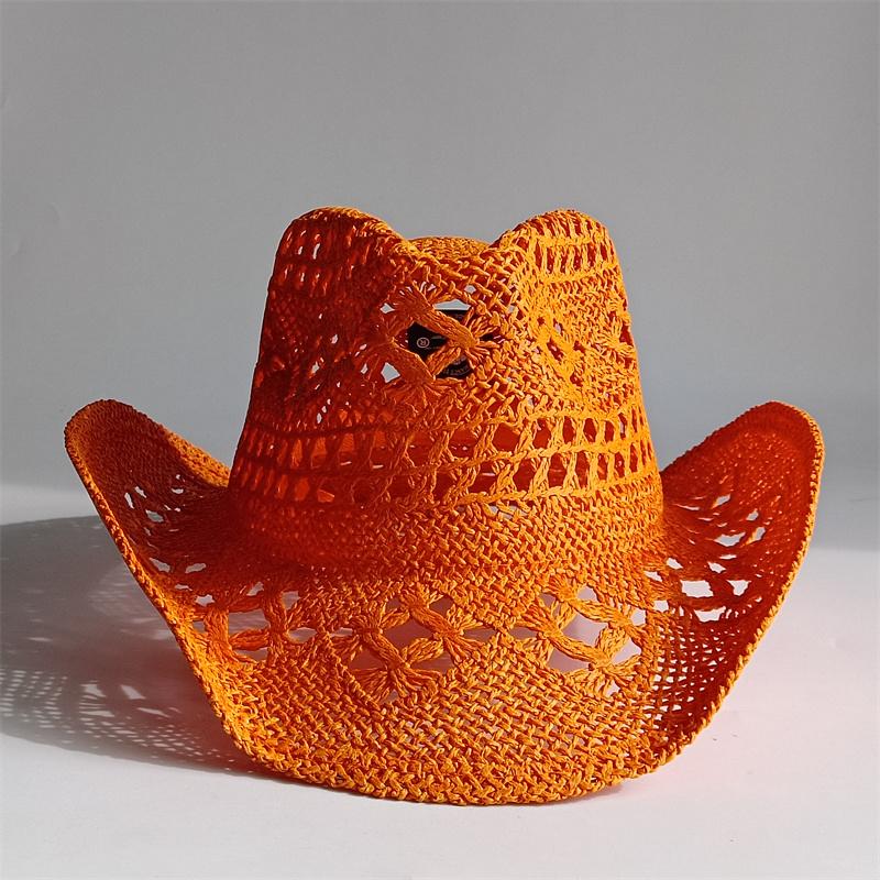 8 Colors Cowboy Straw Hat Hand-Woven Hollow Men'S And Women'S Summer Sun Hat Jazz Straw Hat Western Cowboy Hat Sombrero