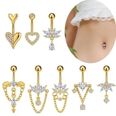 Copper Crystal Ball Belly Button Rings Elegant Shiny Body Jewelry Gem Navel Piercing  Accessories