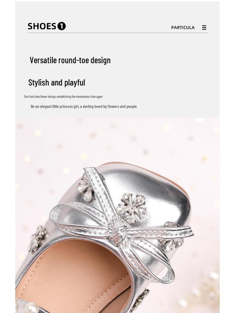 2026 New Girls' Leather Shoes, Korean Style with Soft Sole and Bow, Perfect for Princess and Performance Wear.