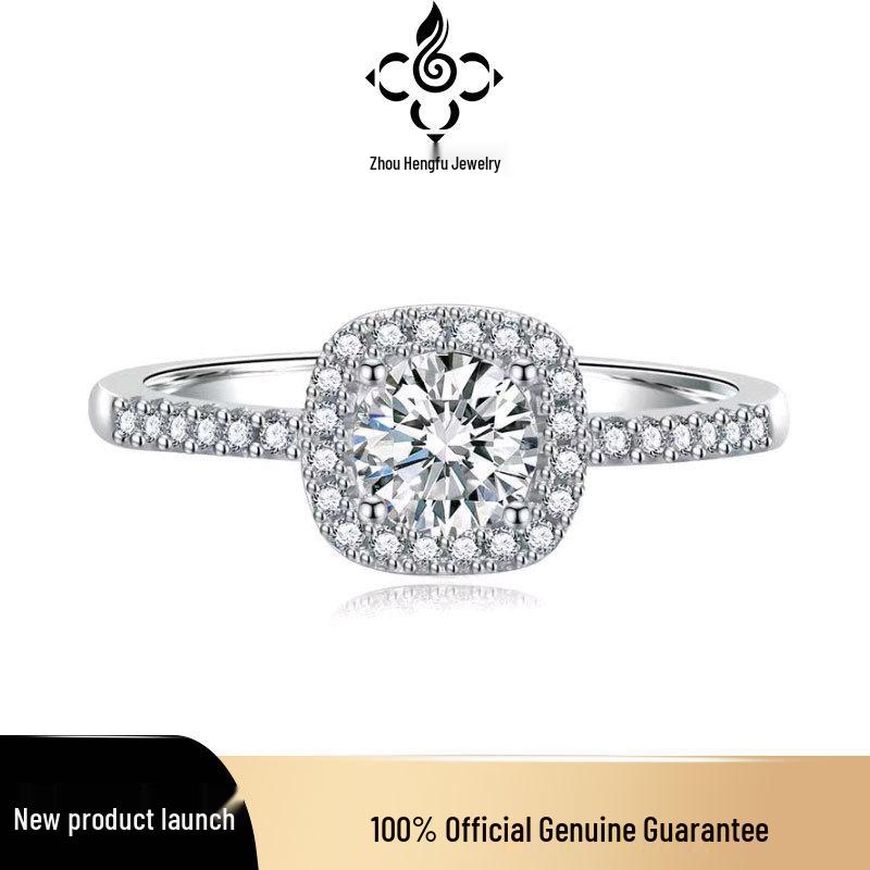 Women's S925 Sterling Silver Square Paved Cushion Shape Double Row Diamond Engagement Ring