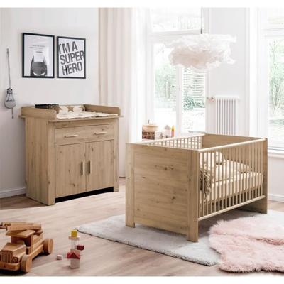 Duo Baby Room : Bed 70 X 140 Cm + AHOI Changing Table - Oak - TREND TEAM