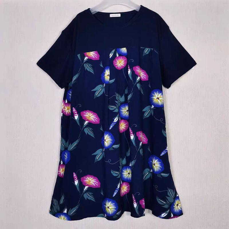 Foreign Trade Japan Order Customer Supply Fabric Rayon Printing V-neck Pullover 3/4 Sleeve Mid-Length Dress Plus size Summer