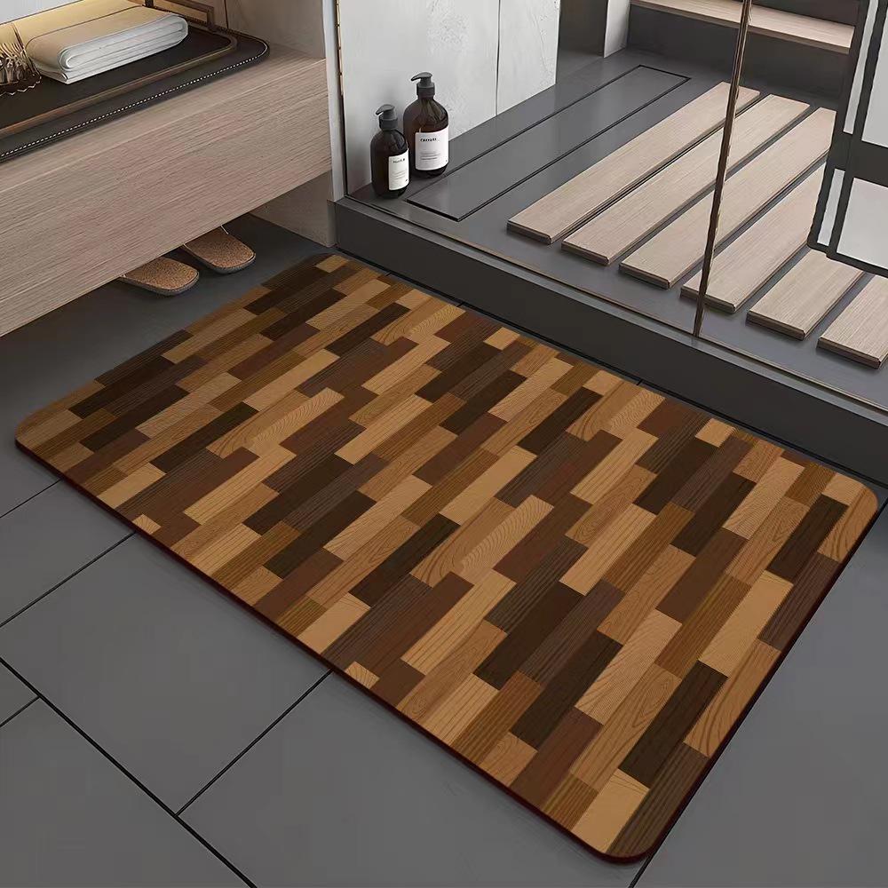 Wood Grain Quick-Dry Diatom Mud Bathroom Mat - Absorbent & Easy To Clean