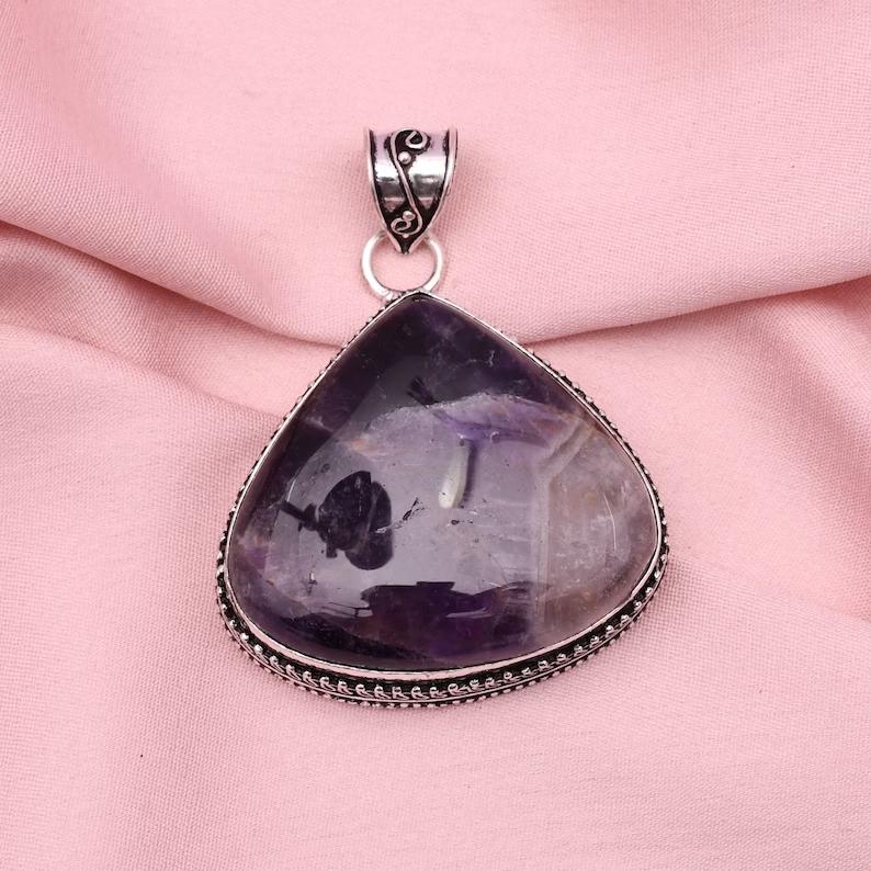 Amethyst Anhänger mit Silberkette Halskette 925 Sterling Silber Anhänger