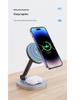 Adjustable 3-in-1 Foldable Magnetic Wireless Charger for iPhone, Apple Watch, and Earphones.