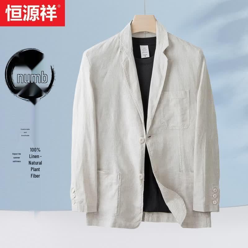 Hengyuanxiang Men's 100% Linen Business Casual Suit Jacket