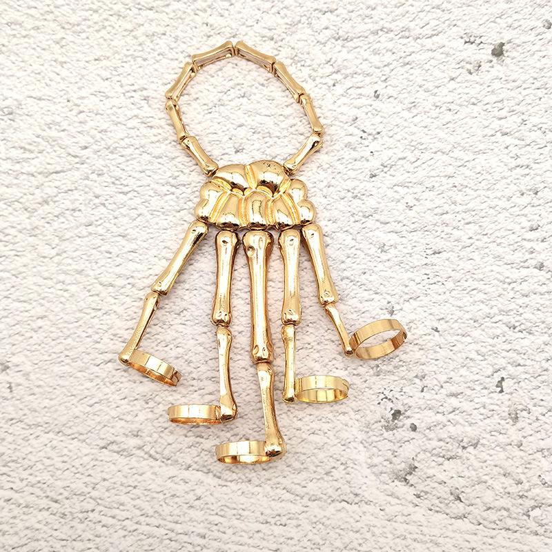 Adjustable Women Gothic Punk Skull Ghost Skeleton Finger Bracelet Hand Chain for Halloween Femme Party Accessories