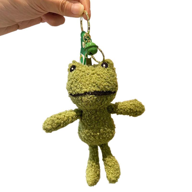 Green Plush Lonely Frog Cartoon Keychain - Cute Frog Bag Charm for Couples