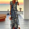Women Plus Size Short Sleeve V Neck Maxi Dress Warm Camel Leopard Print Loose Summer Vacation Long Dress
