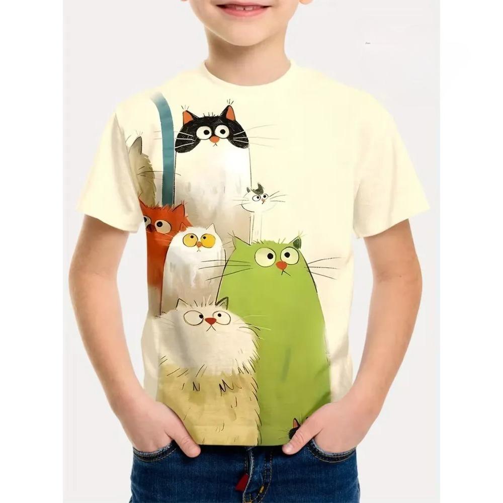 Summer Children's Short Sleeved T-shirt Fashionable Colorful Cartoon Animals 3d Printing Soft Comfortable Breathable Round Neck T-shirt