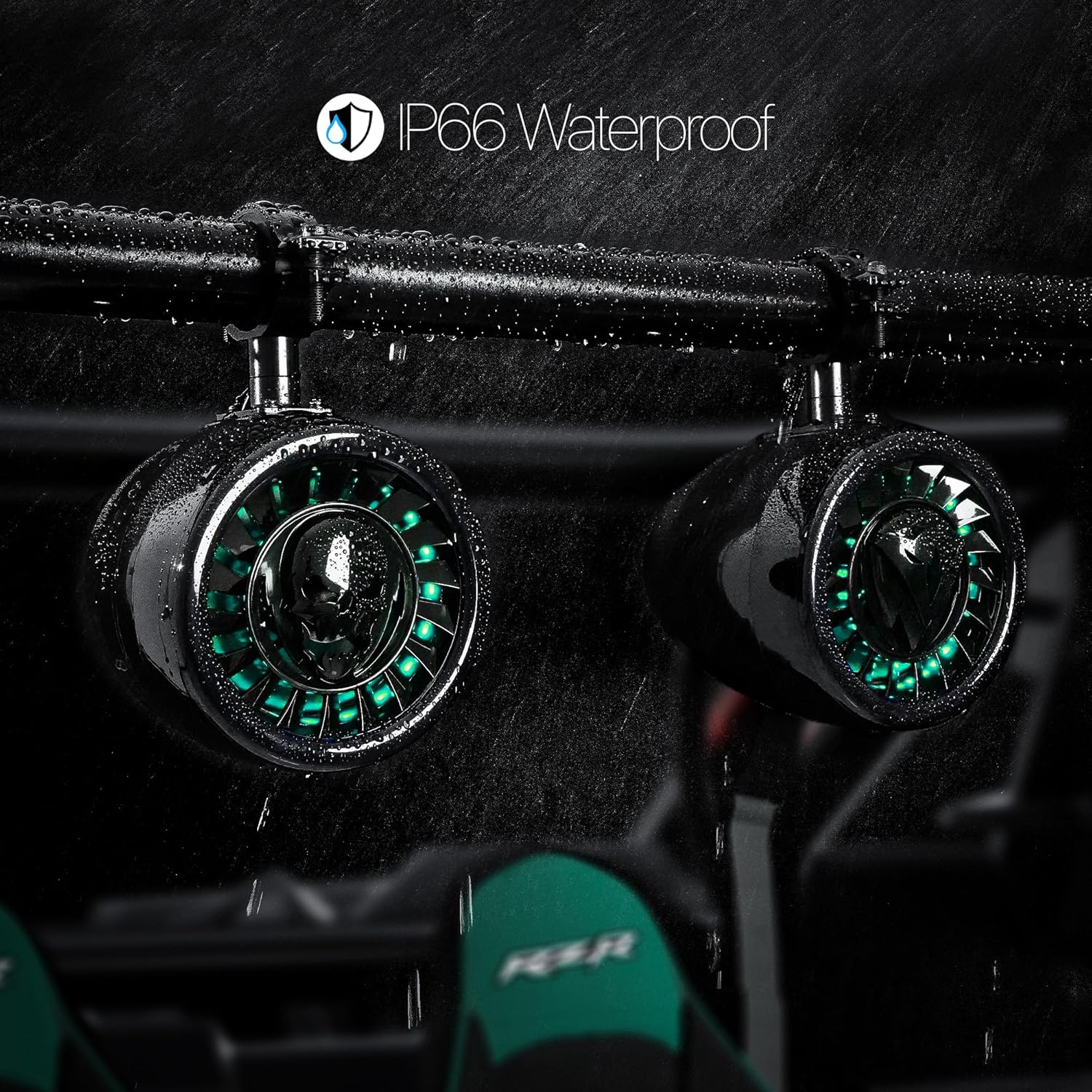 

Bluetooth Аудіосистема для UTV з 4 Динаміками, Водонепроникний Підсилювач IP56, Світлодіодні Керування, Підходить для Polaris RZR, Can-Am, Jeep United States