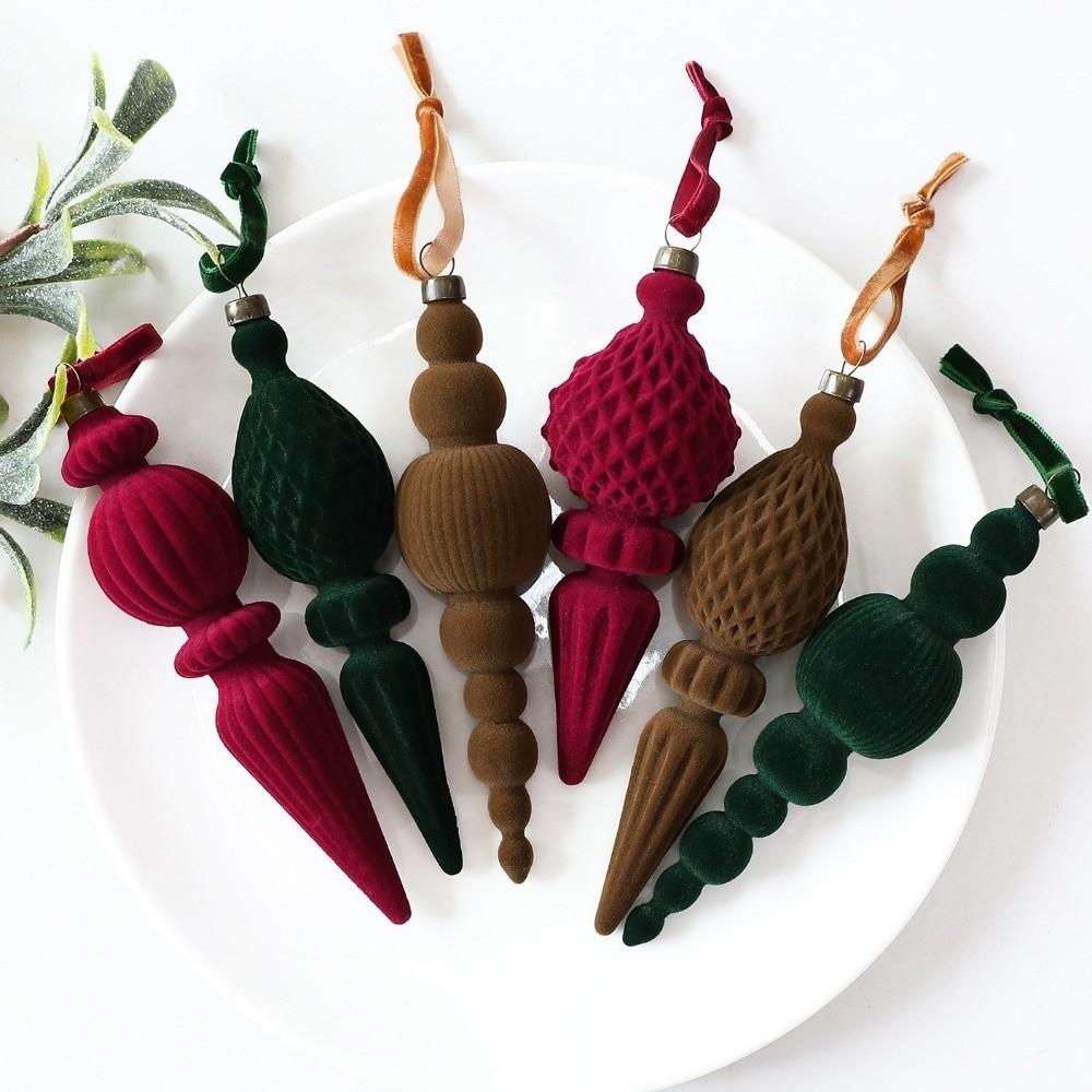 9-teiliges Set Samt-Weihnachtskugeln in einfarbig, Vintage-Kugeln mit langer Spitze, Hängende Ornamente, Kranz