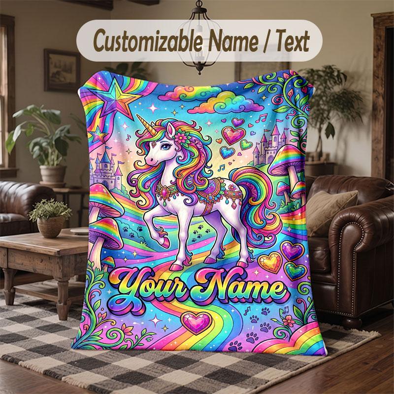 Coperta da divano a tema unicorno con nome personalizzato, coperta morbida e accogliente per casa, divano, letto